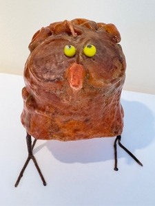 lot 64 image: Vintage Mid Century Wax Candle Owl Figurine