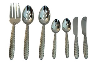 lot 72 image: Two Ralph Lauren Equestrian Braid Slotted Spoons, Meat Fork, Two Teaspoons and Spreader