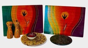 lot 558 image: Pair of Kadadu Wooden Trays, Wooden Salt and Pepper Mills and More
