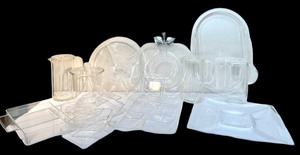 lot 555 image: Variety of Acrylic Serving Items including Trays and Juice Pitchers