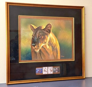 lot 143 image: Framed Lion Lithograph by Bryan Moon