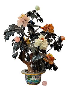 lot 122 image: Large Cloisonn Potted Chinese Hardstone Tree