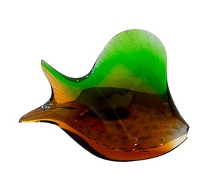 lot 108H image: Exbor Czech Green and Amber Glass Fish