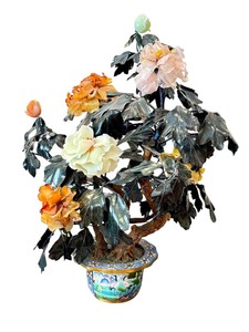 lot 120 image: Large Cloisonn Potted Chinese Hardstone Tree