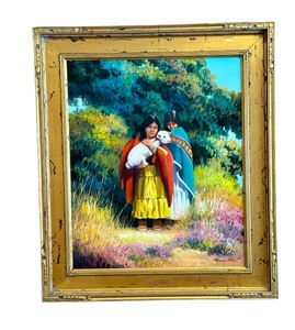 lot 20 image: Gold Framed Friends Oil on Canvas Painting by Charles H. Pabst
