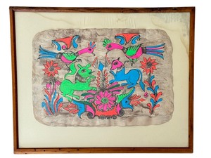lot 559 image: Vintage Framed Original Mexican Folk Art