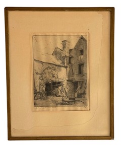lot 564 image: Vintage Framed Etching Carpenter Shop, Nanomers, France by Ralph Seymore