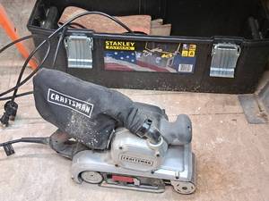 lot 23 image: Sears Belt Sander 4x24 320.39597 with Sanding Belts and Plastic Case