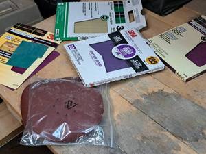 lot 57 image: Assorted Sandpaper Sheets and Discs - 120, 180, 220 Grits