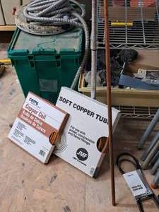 lot 78 image: Cerro Copper Coil 38 OD x 14 ID x 10, JMF Soft Copper Tube 38 ID x 10, 42 Copper Pipe