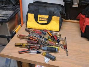 lot 92 image: DeWalt 13 Tool Bag (New) with Assorted Hand Tools - Screwdrivers, Nutdrivers