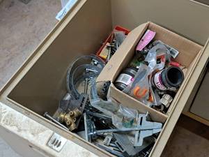 lot 106 image: Hardware - Connectors, Screws, Strapping, 2-Way Water Splitter, Plumbing Connectors,