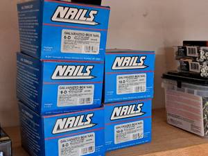 lot 110 image: Lot of (5) Boxes of Galvanized Box Nails - 6D, 8D, 10D (partial boxes)