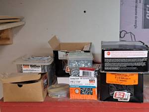 lot 114 image: Lot of (10 Boxes) Assorted Fasteners - Screws, Nails (Partial Boxes)
