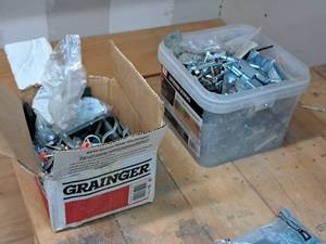 lot 120 image: Lot of  Assorted Hardware - Screws, Bolts, Brackets, Washers, Nuts, Hinges