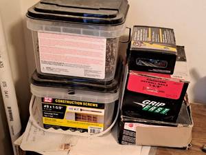 lot 167 image: Lot of (5) Assorted Fasteners - Screws, Nails (partial boxes)