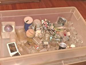 lot 180 image: Misc. Collectibles - Figurines, Marlboro Lighters, Bottles, Shot Glasses, Glass Bottles, Harley-Davidson Playing Cards, Cuervo Black Playing Cards, Baseball, Santa Motorcycles and more