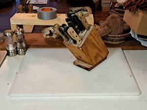 lot 232 image: (10) Kitchen Knives with Wood Knife Block and Cutting Board