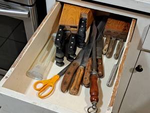 lot 233 image: Kitchen Knives, Knife Blocks, Sharpener, Scissors