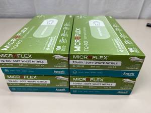 lot 30 image: Lot of 4 Boxes (100 each box) NEW Ansell TQ-601-XL MicroFlex Soft White Nitrile Gloves - Size Extra Large