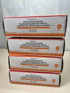 lot 31 image: Lot of 4 Boxes (150 each box) NEW Cardinal Health 8882DOTP Smooth Finish Vinyl Exam Gloves - Size Medium Cream 