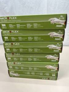 lot 32 image: Lot of 6 Boxes (100 each box) NEW Ansell TQ-601-XL MicroFlex Soft White Nitrile Gloves - Size Extra Large & 1 Size Small