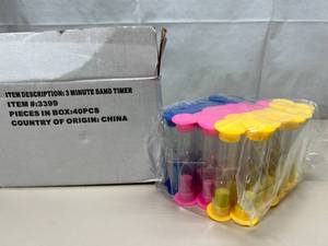 lot 90 image: 1 Case (40 each) NEW J. Rousek Toy Company Inc. 3399 3-Minute Sand Timers