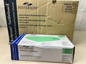 lot 69 image: 1 Case (10 boxes - 200 gloves per box) NEW Patterson 131-1703 TacticeGuard Nitrile Medical Examination Gloves - Medium