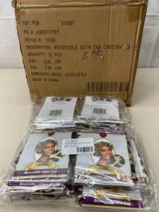 lot 77 image: MSRP $400  1 Case (72 each) NEW Toshicas Finest TF100 Reversible Satin Cap - Cheetah Pattern