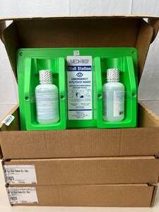 lot 84 image: Lot of 3 NEW Medi-First 19825 16 oz. Dual Eye Wash Wall Station for Emergency EyeFace Wash