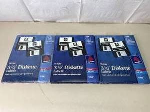 lot 94 image: MSRP $225  Lot of 3 Avery 5196 3 12 Laser Ink Jet Diskette Labels - 2 NEW, 1 Open Almost Full 