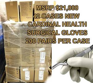 lot 3 image: MSRP $21,000  42 Cases (200 pairs each case) NEW Cardinal Health 2D72PT80X&nbspProtexis PI Surgical Gloves - Size 8 -&nbspProprietary hand mold windependent thumb design for anatomical fit & natural movement. Reserve is set at $500