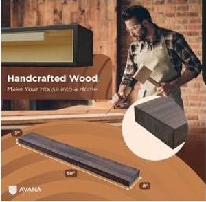 lot 8 image: Avana Fireplace Mantel Shelf 60 Inch - Rustic Brown Wooden Mantel