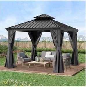 lot 39 image: Hardtop Gazebo 10x10 Outdoor Metal Frame with Curtains - Gray