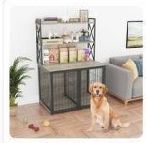 lot 41 image: Dog Crate Furniture in Grey - Pet Crate and Storage Combination