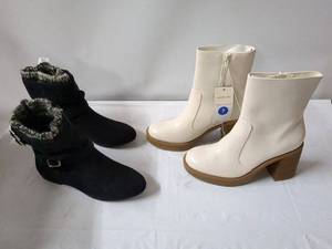 lot 60 image: Set of 2 Pairs of Womens Booties - White and Black - Size 7