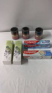 lot 135 image: Lot of 4 Colgate Toothpaste and 2 Monte Nativo Rose Waters with Aloe Vera
