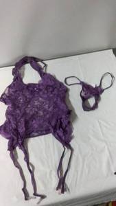 lot 156 image: Purple Lace Lingerie Set with Matching Thong