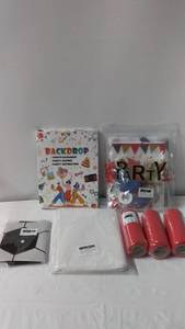 lot 162 image: Party Supplies Kit including Backdrop and Accessories