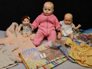 Vintage 1979 Gerber Doll with Rolling Eyes, Ty Beanie Kid Boomer and Soft Body Baby, Clothes Etc