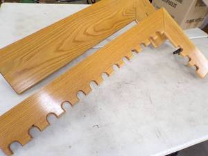 lot 69 image: Custom Built Solid Oak Closet Gun Rack ( or fishing Rod and Shelf)