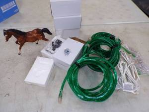 lot 70 image: 4 Carolina Panthers NFL Bobbleheads, 3 Sets of Green rope lights 18 and Collectable Horse