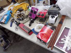 lot 116 image: Huge Assorted Lot,  Metal Shelves, Air Hose, Cables, and lots more see pics