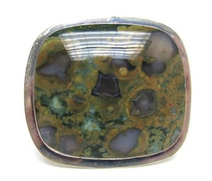Very Nice Signed Large Sterling Silver &amp Rain Forest Jasper Brooch Pendant