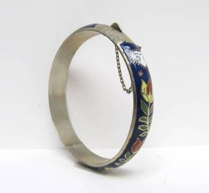 Hand Enameled Vintage Sterling Silver Thai Bracelet