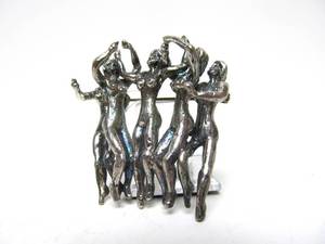 Sculptural Sterling Silver Figural Nude Brooch&nbsp