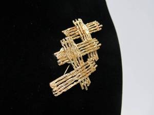 Signed Vintage KARBRA Sculptural Brutalist Brooch Marked 14K