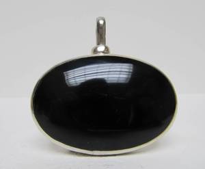 Large Vintage Classica Sterling Silver &amp Black Onyx Oval Pendant