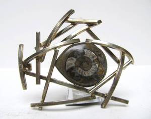 Great Looking Large Vintage Sterling Silver wAmmonoid Modernist Brooch Pendant by Aaron Rubenstein