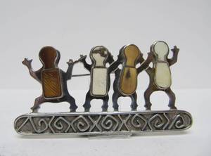 New on Card Signed ZEALANDIA Sterling Silver &amp Inlaid Gemstone Figural Brooch
